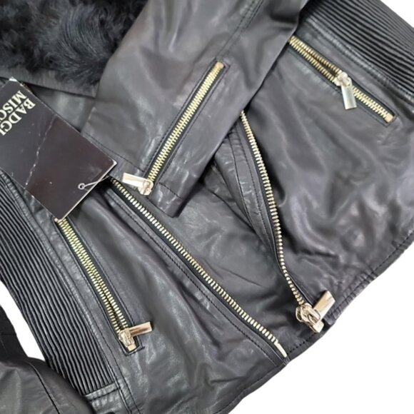 Badgley Mischka Real fur Aviator leather jacket - Picture 5 of 5